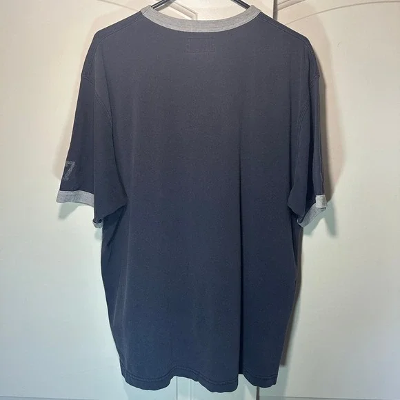 Vintage Abercrombie & Fitch Mens XL T Shirt Blue Ringer Tee Gray Spellout Cotton - Picture 3 of 3